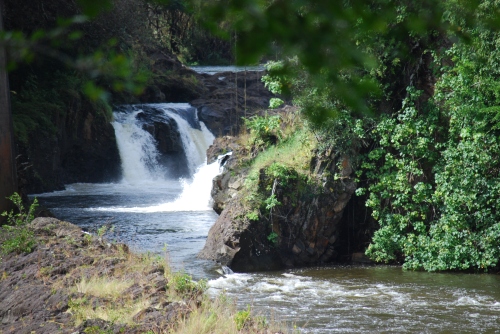 Waterfall on the Wailuku River as seen from the Wailuku Bridge downtown Hilo.